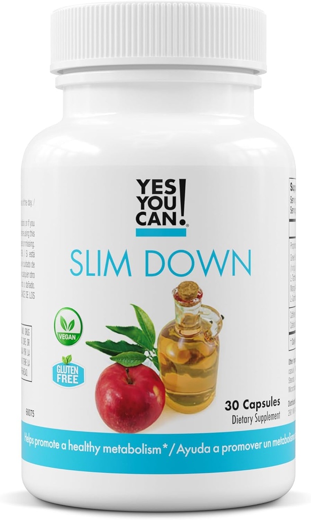 Ναι Μπορείς! Slim Down Διαιτητικά Συμπληρώματα - με αφρικανικό Mango, L-καρνιτίνη, μηλίτη μηλίτη, εκχύλισμα πράσινου τσαγιού, και καφεΐνη που προέρχονται από το εκχύλισμα σπόρων Guarana, 30 κάψουλες/1 μηνιαίως προμήθεια