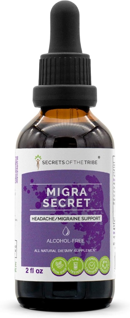 Secrets of the Tribe - Migra Secret, Headache/Migraine Support, Herbal Supplement Blend Drops Alcohol-Free Liquid Extract (2 fl oz)