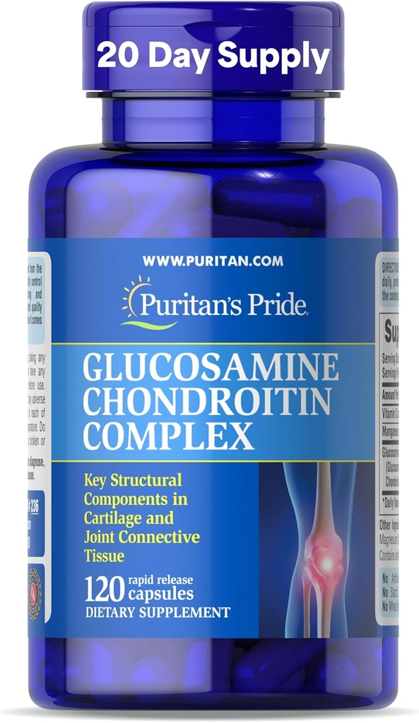 Puritan's Pride Glucosamine Chondroitin Complex για γυναίκες και άνδρες, Συμπλήρωμα διατροφής για κοινή υγεία, 120 κάψουλες ταχείας απελευθέρωσης
