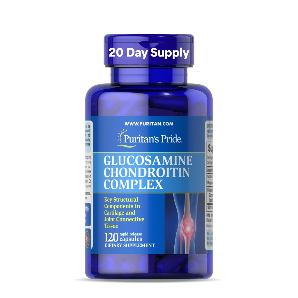 Puritan's Pride Glucosamine Chondroitin Complex για γυναίκες και άνδρες, Συμπλήρωμα διατροφής για κοινή υγεία, 120 κάψουλες ταχείας απελευθέρωσης