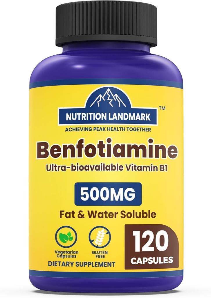 Benfotiamine, 500 mg, a Fat-Soluble Form of thiamine, Healthy Metabolism, Ultra-bioavailable Vitamin B1, high Potency, Gluten-Free, Non-GMO, Vegetarian, 120 Capsules