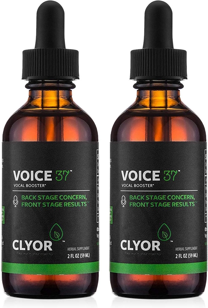 CLYOR Voice37 - Singers Voice Remedy - 2 Pack All Natural Herbal Vocal Booster Formula to Lubricate Soothe and Relieve Hoarseness Dry Ichy Throat - Ενισχύστε το τραγούδι και την ομιλία - 2 oz - VOICE37