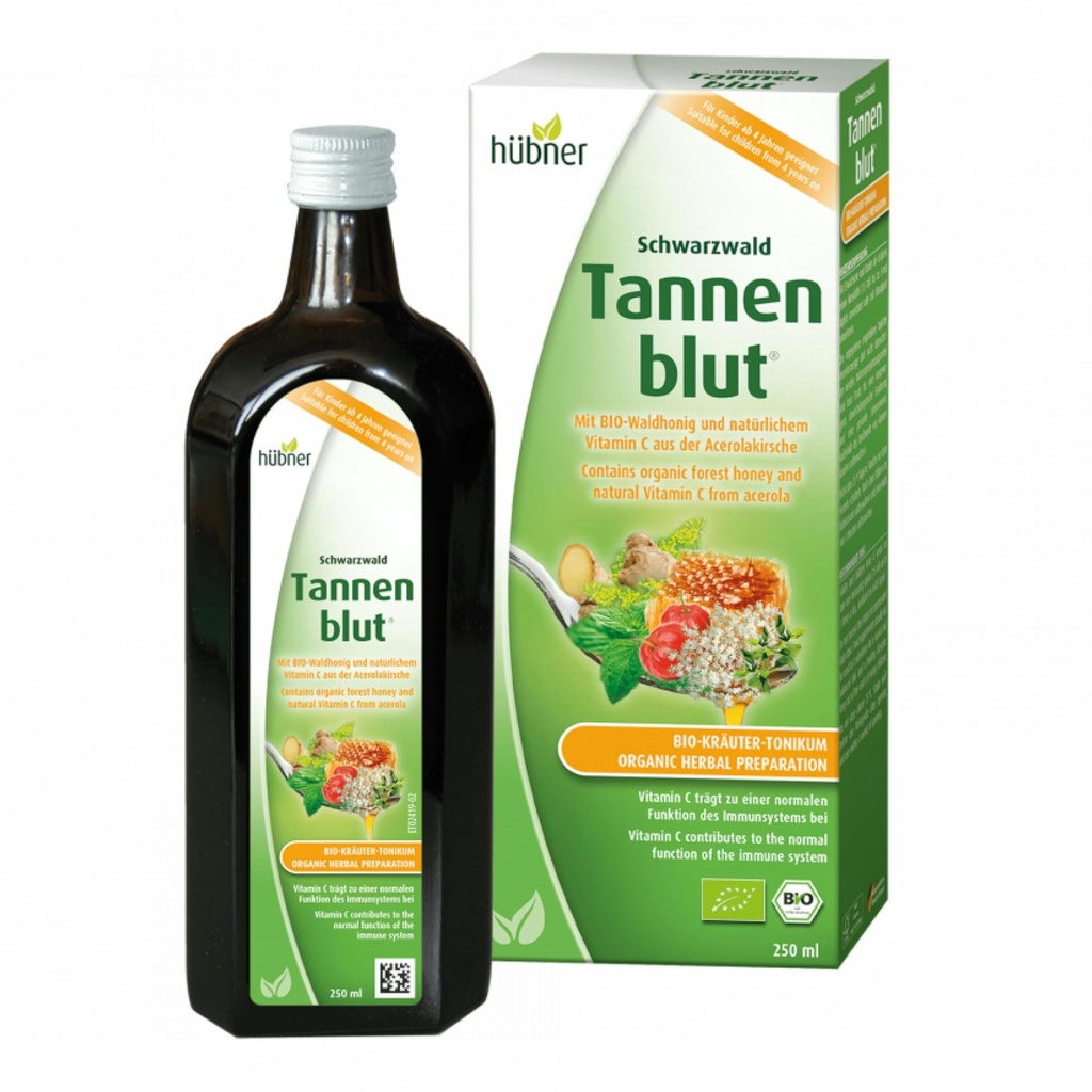 Hubner Tannenblut Organic Herbal Preparation, Honey Cough Syrup, Cold and Sore Throat Support, Soothing Relief, Vitamin C Supplement for Adults and Kids 4 and Older, Kosher and Alcohol-Free, 250 ml