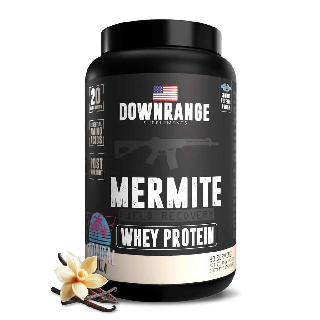 DownRange Mermite Whey Protein Powder, Post workout Muscle Recovery & Energy Support, Drink Mix Supplement with 20g Whey Protein, 9g Amino Acid, 30 Servings (Vanilla)