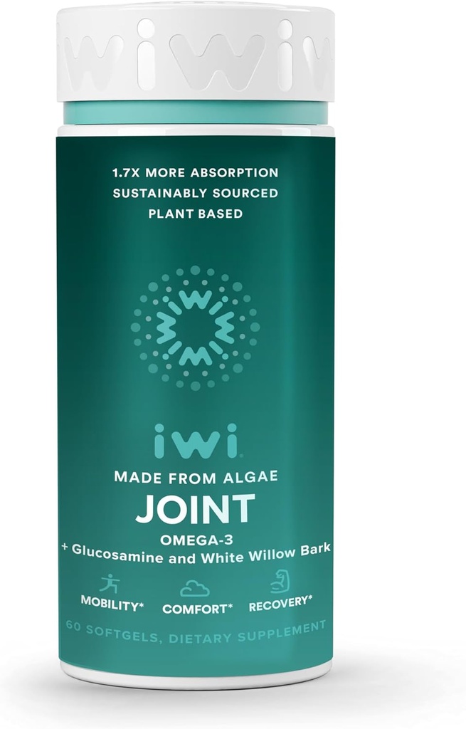 Iwi Life Joint Omega-3, 60 Softgels (30 σέρβις), Φυτικά Άλγα Ωμέγα-3 με Γλυκοσαμίνη, Υποστήριξη Κινητικότητας Συμπλήρωμα διατροφής, Κριλ & ιχθυέλαιο Εναλλακτική, Χωρίς Ψαρική Επίγευση
