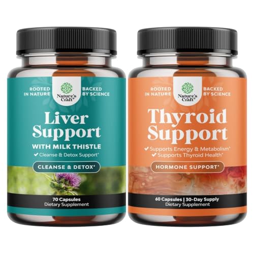Bundle of Liver Cleanse Detox & Repair Formula and Herbal Thyroid Support Complex - με το γάλα Thittle Dandelion Root Turmeric και το εκχύλισμα Artichoke - Mood Enhancer Energy Supplement for Thyroid Health