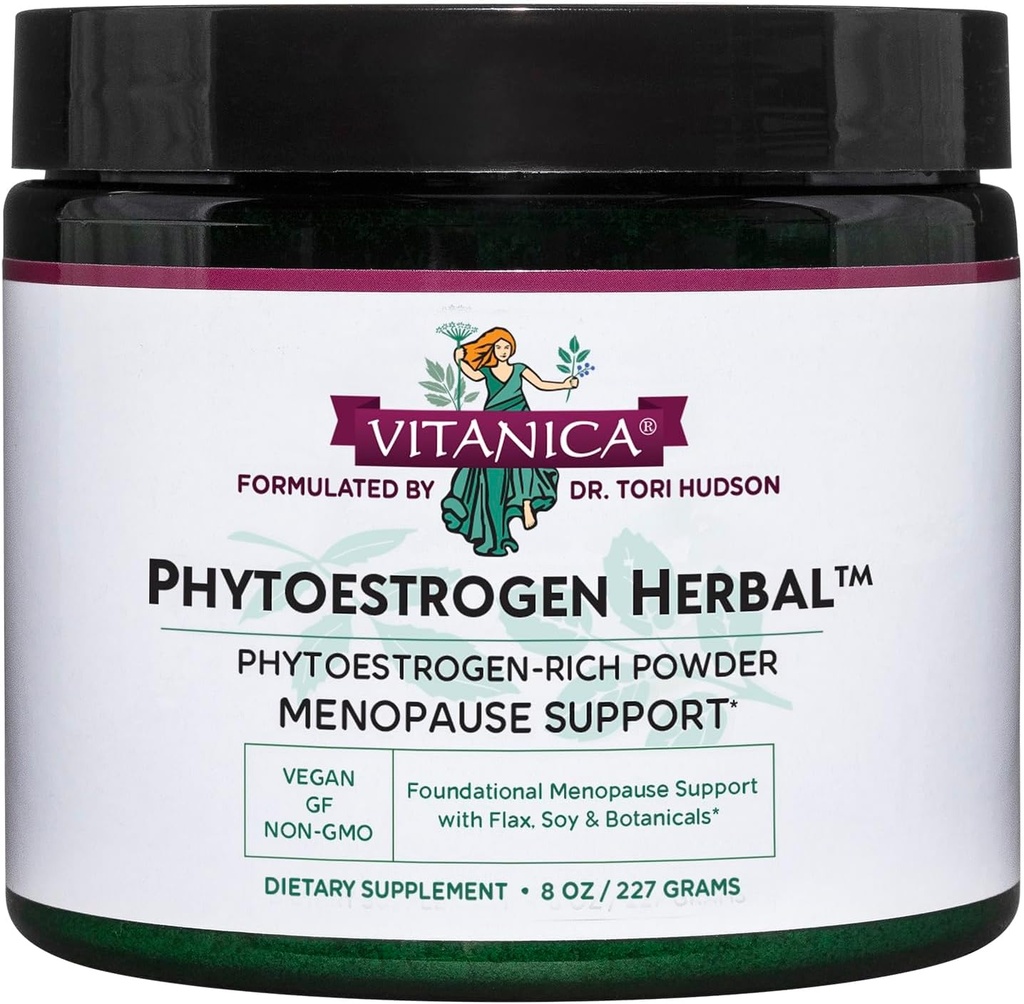 Vitanica Phytoestrogen Herbal Non-GMO PMS, Συμπλήρωμα ανακούφισης από την εμμηνόπαυση για γυναίκες, ορμονική ισορροπία, νυχτερινό ιδρώτα & ζεστό φλας ανακούφιση, σόγια ισοφλαβόνες, Vegan, σκόνη 8 Oz (Φυτοοιστρογόνο βοτανικό)