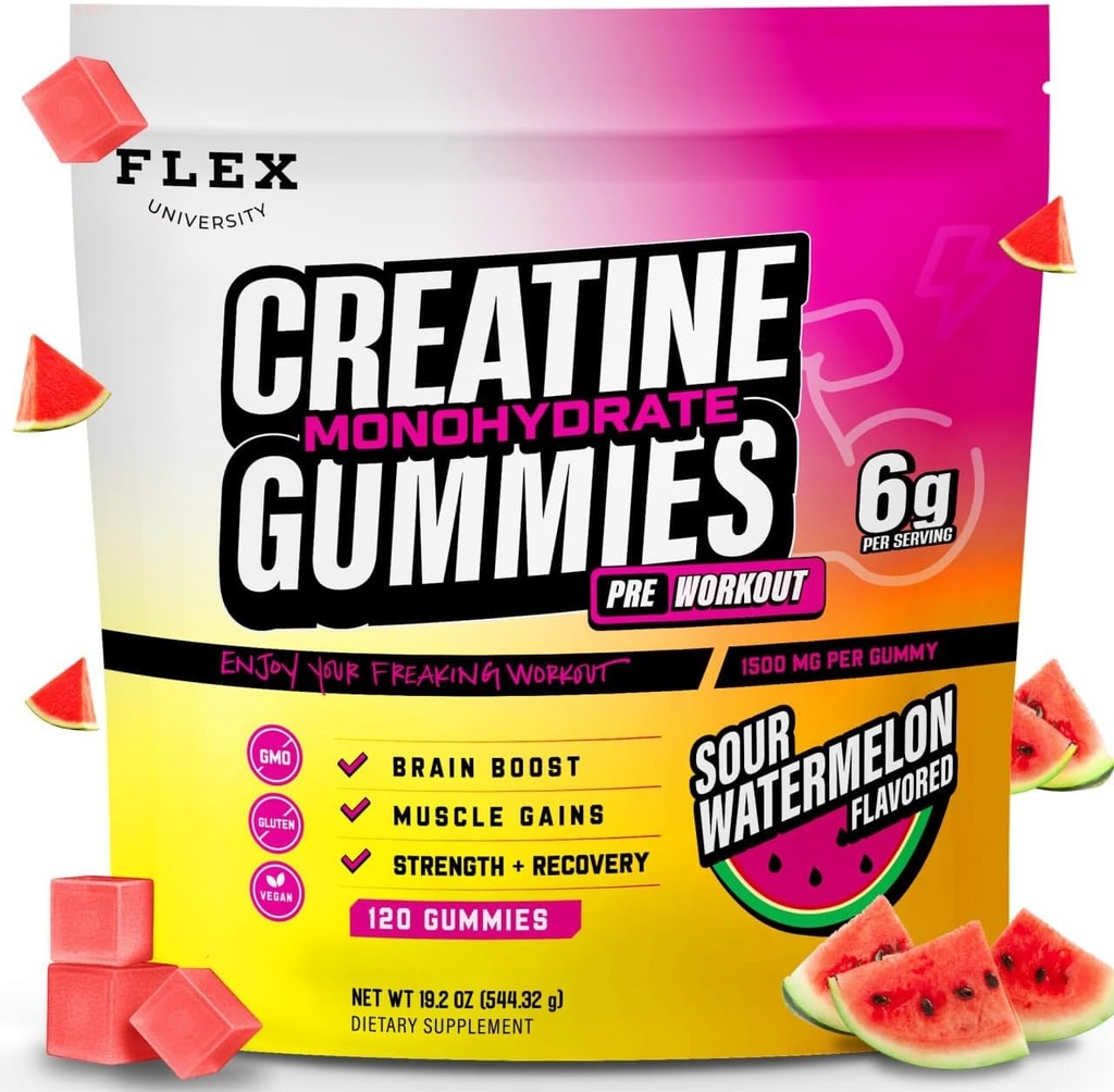 Creatine PreWorkout Gummies for Men Women 6g, Creatine Monohydrate Pre Post Αποκατάσταση μυών Building συμπλήρωμα πρωτεΐνης μασώμενα, Vegan Watermelon Creatina Γυμναστήριο Booty Growth Gains (120 Ct)