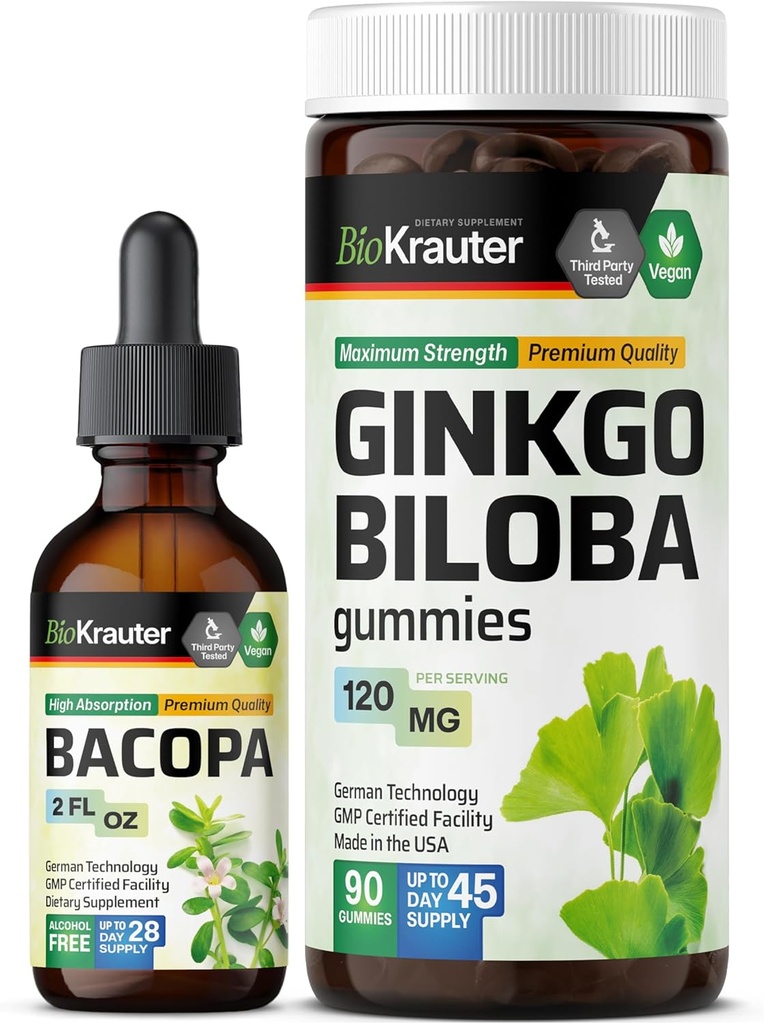 BIO KRAUTER Bakopa Βάμμα 2 Fl. Oz. & Ginkgo Biloba 90 Gummies
