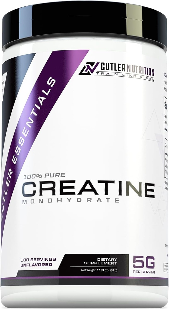 Cutler Nutrition Pure Creatine Monohydrate - 5g Per Serving - Premium Muscle Builder Enhances Strength Performance & Recovery - Unflavored for Easy Mixing (100 Servings)