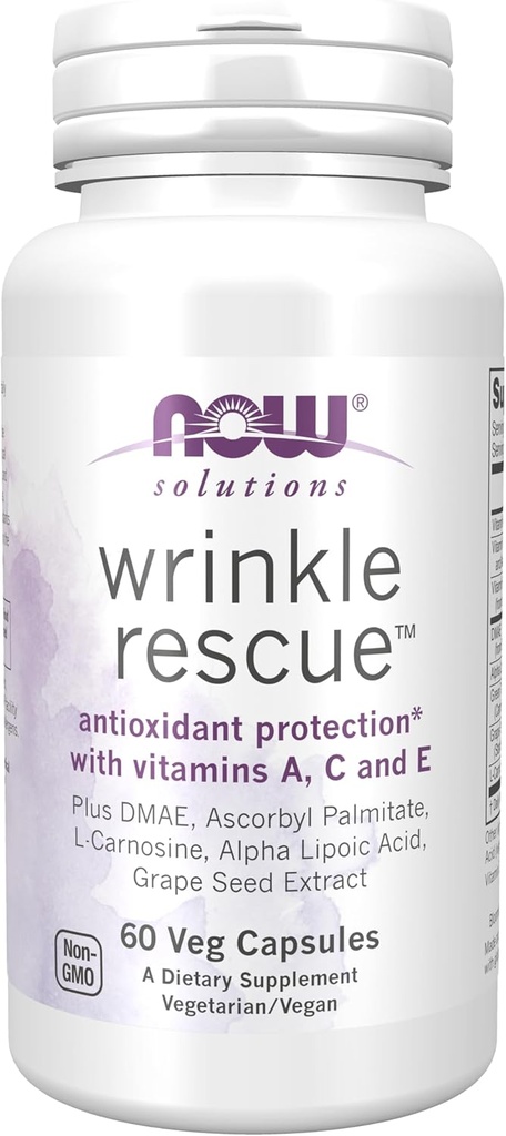 NOW Foods Solutions, Wrinkle RescueTM Capses, Στοχευμένη ανάμειξη με Βιταμίνες Α, C και Ε, 60 Κάψουλες