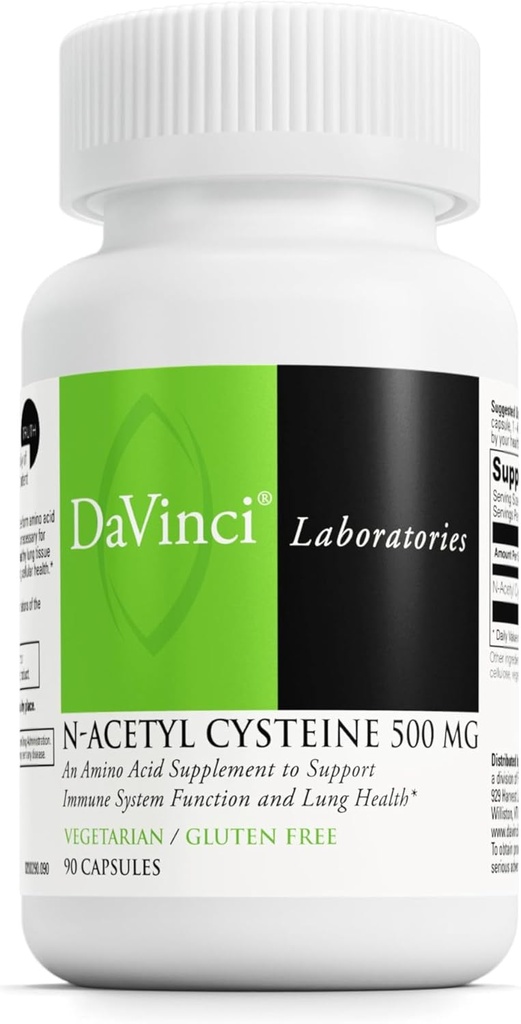 DAVINCI Laboratories - N- Acetyl Cysteine 500 mg - ένα συμπλήρωμα αμινοξέων για την υποστήριξη της λειτουργίας του ανοσοποιητικού συστήματος και της υγείας των πνευμόνων - χορτοφαγικά, χωρίς γλουτένη - 90 κάψουλες