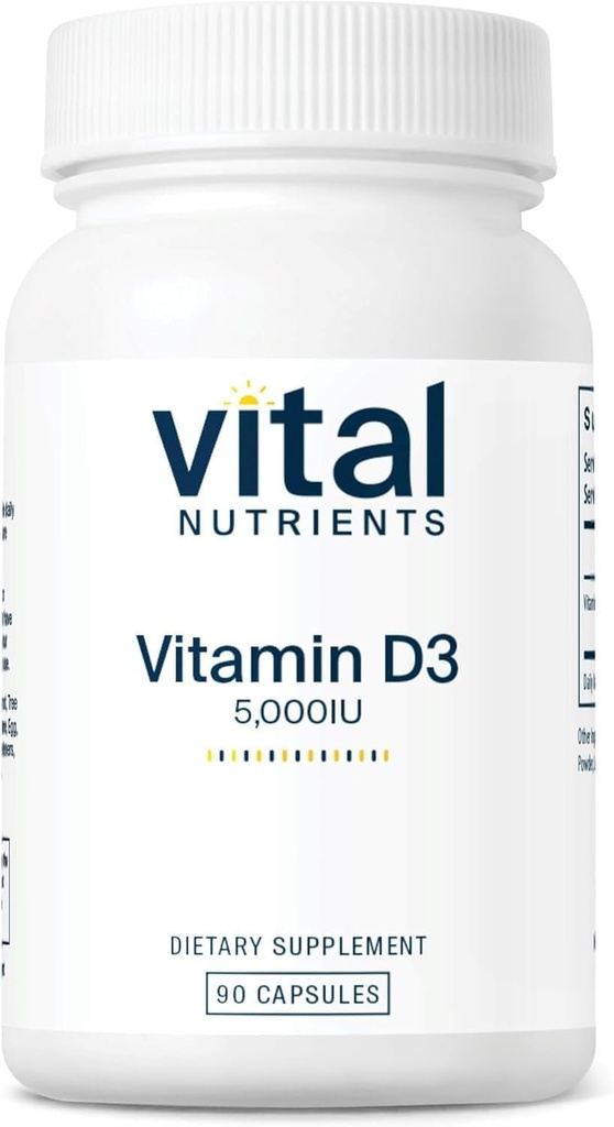 Vital Nutrients Vitamin D 5000 IU | Vitamin D3 Supplement | Healthy Bones, Teeth, Muscles*| Cellular & Immune Function | Calcium Absorption | Gluten, Dairy and Soy Free | 90 Capsules
