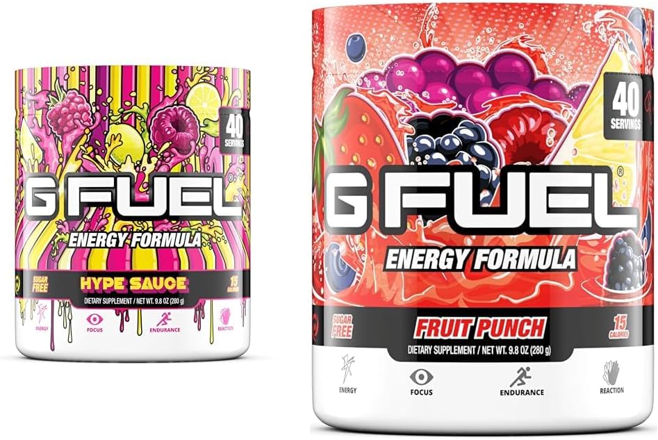 G fuel Hype Sauce Energy Powder, Sugar Free, Clean Caffeine Focus Supplement, Water Mix & Fruit Punch Tub (40 Servings) Elite Energy and Endurance Formula, 9.8 oz(280g)