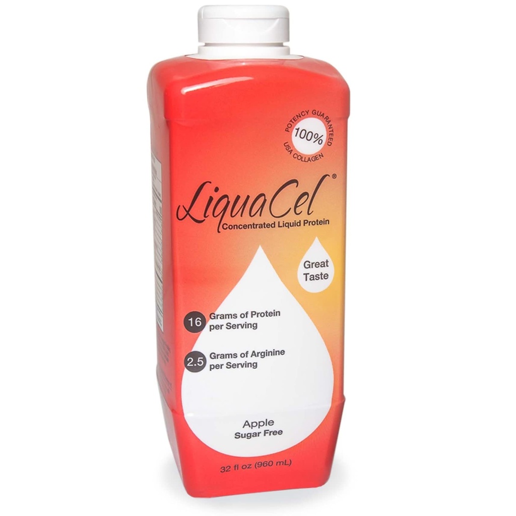 LiquaCel συμπυκνωμένη υγρή πρωτεΐνη, μήλο χωρίς ζάχαρη, φιάλη 32oz – κολλαγόνο Ορός γάλακτος Αργινίνη