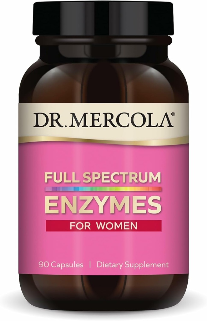 Dr. Mercola Full Spectrum Enzymes for Women - 22 Diverse Enzymes - Supports Digestive & Gut Health - Μη ΓΤΟ, Χωρίς γλουτένη & χωρίς σόγια - 90 κάψουλες (90 υπηρεσίες)