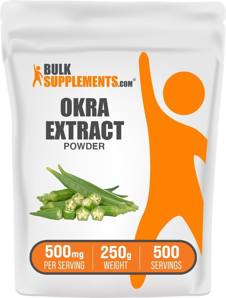 BulkSupplements.com Okra Extract Powder - Okra Supplement, Source of Fiber, Herbal Supplement - Vegan & Gluten Free, 500mg per Serving, 250g (8,8 oz) (Pack of 1)