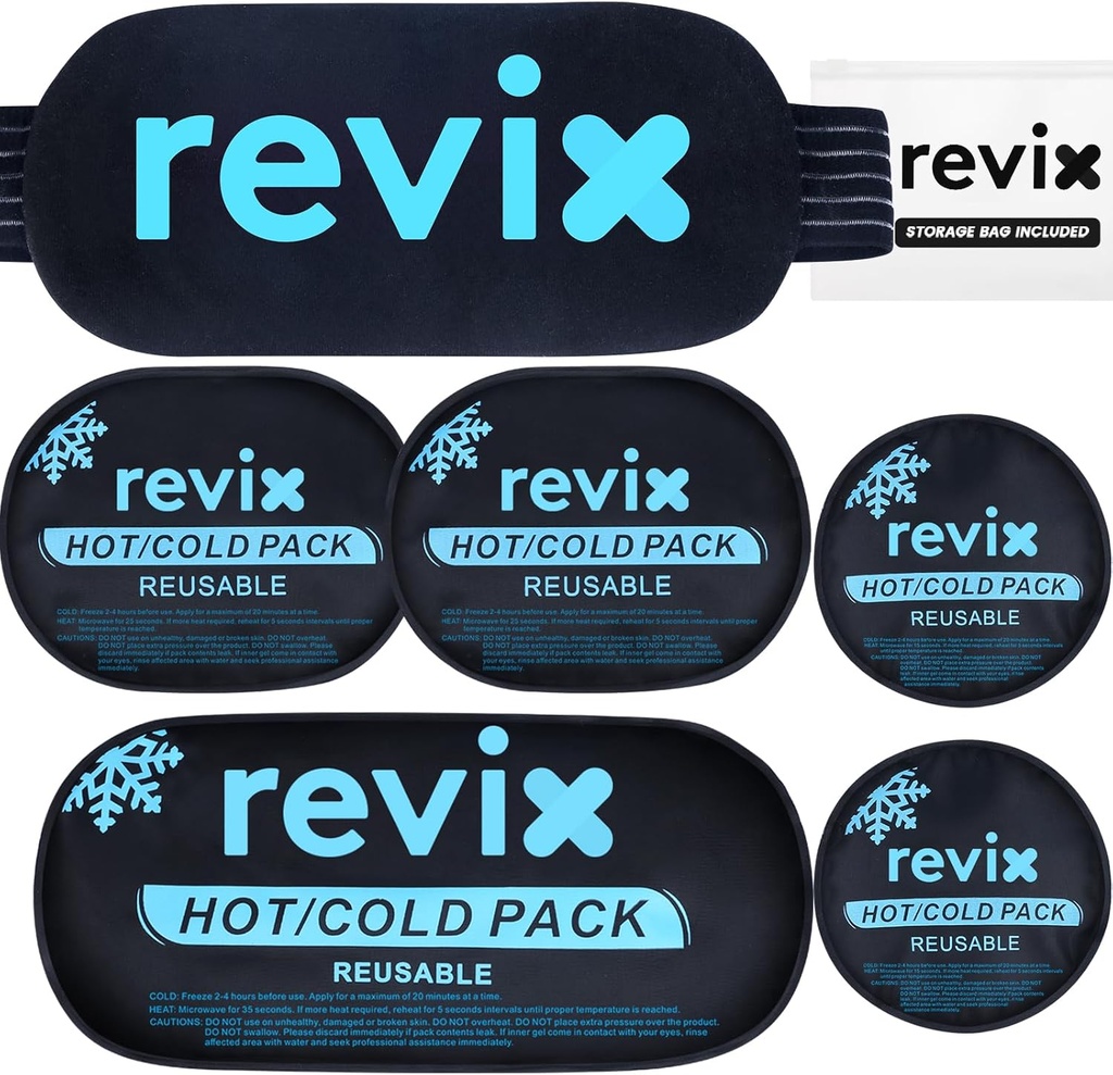 ReVIX παγοθήκες για τραυματισμούς Επαναχρησιμοποιήσιμα, 5-Piece σετ ζεστό και κρύο τζελ παγωτού πακέτο για αρθρώσεις, μυς, μετά την προπόνηση ανάκτηση, ρυθμιζόμενη και ευέλικτη ψύξη Pads για γόνατα, πλάτη, χέρια και λαιμό