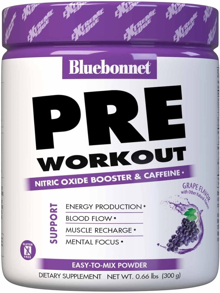 BlueBonnet Διατροφή Extreme Edge Προ προπόνηση, Αυξάνει τα επίπεδα οξειδίου του αζώτου (NO) - 30 Υπηρεσίες, Grape Flavor, 10.56 Oz