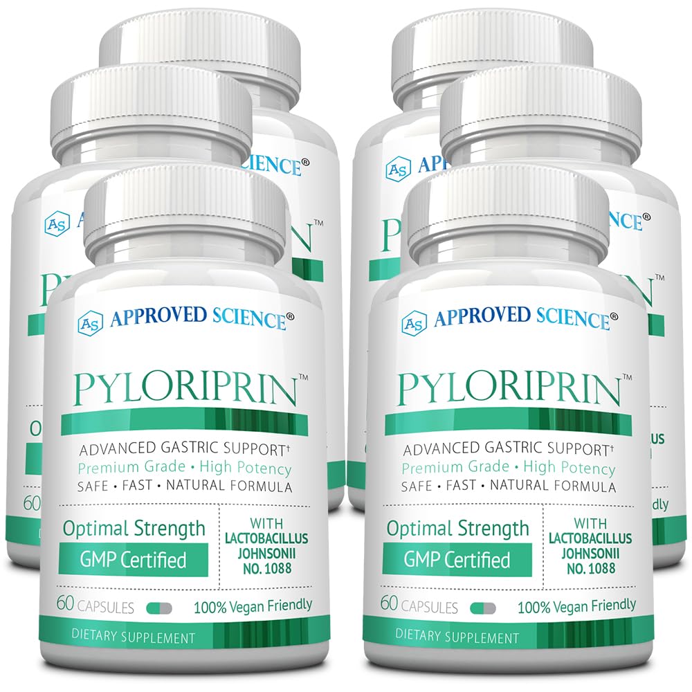 Approved Science Pyloriprin - Advanced Digestive Support for A Healthy Stomach - Zinc L-Carnosine, Probiotic, Broccoli Sprout, Deglycyrrhized Licorice - 360 Capsules - six Month Supply - Vegan