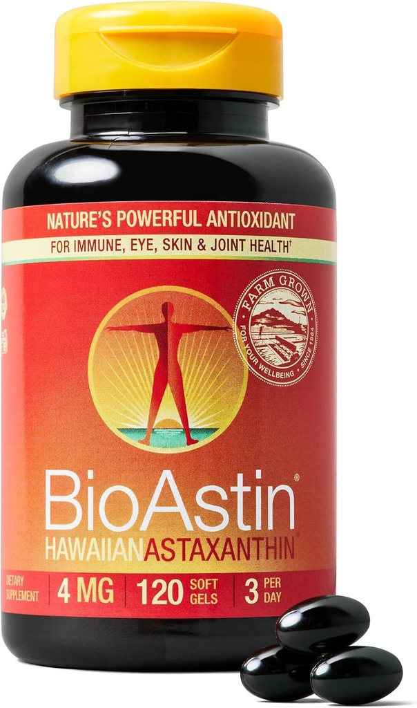Nutrex Hawaii BioAstin Hawaiian Astaxanthin - 4mg, 120 Softgels - Farm-Direct Premium Αντιοξειδωτικό συμπλήρωμα για την υποστήριξη της υγείας των ματιών, του δέρματος, των αρθρώσεων και του ανοσοποιητικού συστήματος - Μη GMO & Gluten-free