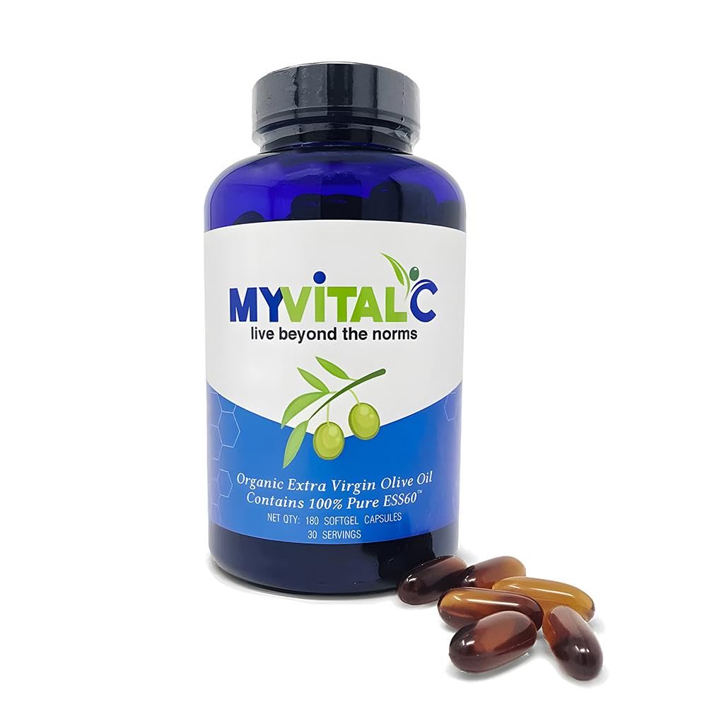 MyVitalC Pure ESS60 Extra Virgin Olive Oil Softgel Capsules - Υψηλής αντοχής αντιοξειδωτικό συμπλήρωμα με αγνό ελαιόλαδο - στοματικό συμπλήρωμα - Συμπληρώματα για άνδρες και γυναίκες - 180 Softgels