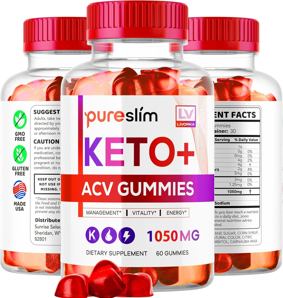 3 Pack - PureSlim KetoACV Gummies 1050MG, συμπλήρωμα Advanced Formula, 180 Gummies για 3 μήνες