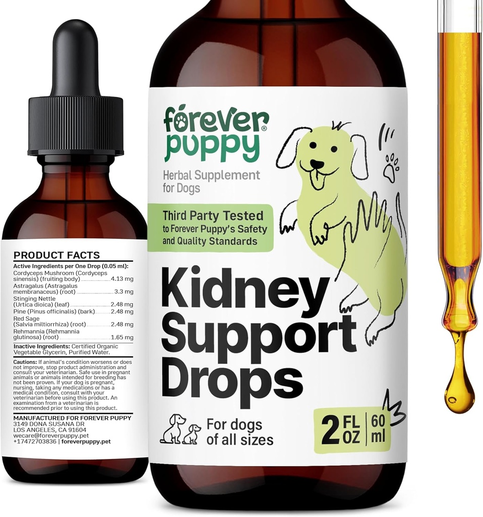 Forever Puppy Kidney Support Drops for Dogs - Cordyceps Mushroom, Astragalus, Stinging Nettle Leaf Extract - Liquid Dog Vitamins and Supplements - Sugar & Alcohol-Free Tincture - 2 fl oz
