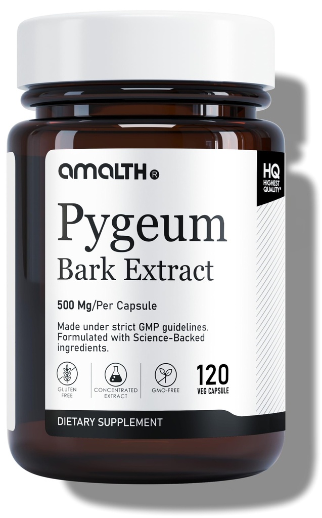 Amalth Pygeum Bark Extract Σκόνη Υψηλότερη Ικανότητα (6,5% φυτοστερόλες) Υποστηρίζει την ουρολοίμωξη & την υγεία των ανδρών φυτικά συμπληρώματα 120 κάψουλες (Non –GMO)