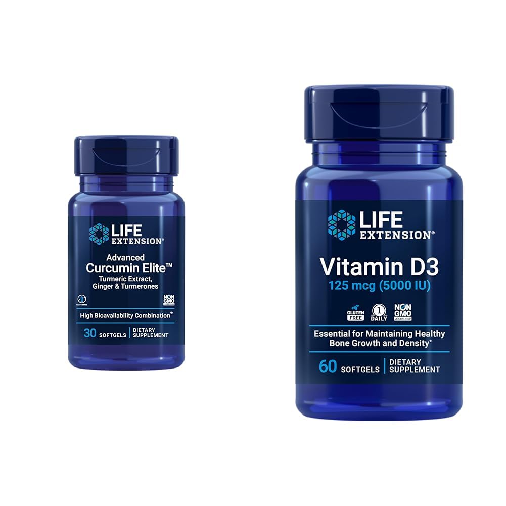 Life Extension Curcumin Elite Turmeric Ginger Extract & Vitamin D3 5000 IU Softgels - Υγιής Φλεγμονώδης Ανοσολογική Ανταπόκριση και Οστική Εγκεφαλική Υγεία - 30 & 60 Μέτρα