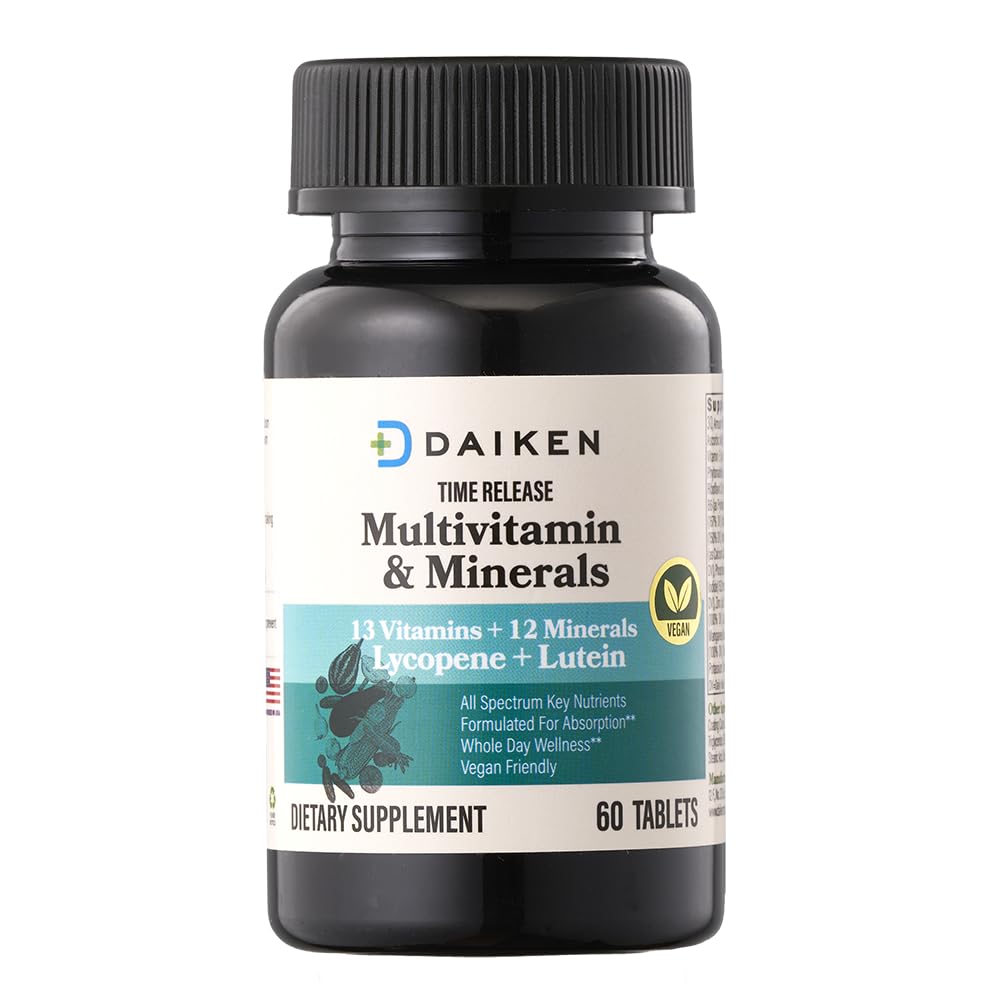 DAIKEN Mini Multivitamin, 60 Tablets, Ενισχυμένο με λουτεΐνη, Λυκοπένιο & Φολικό Οξύ, Πολυβιταμίνη που απελευθερώνεται στο χρόνο για γυναίκες & άνδρες, Vegan & Easy to Swallow