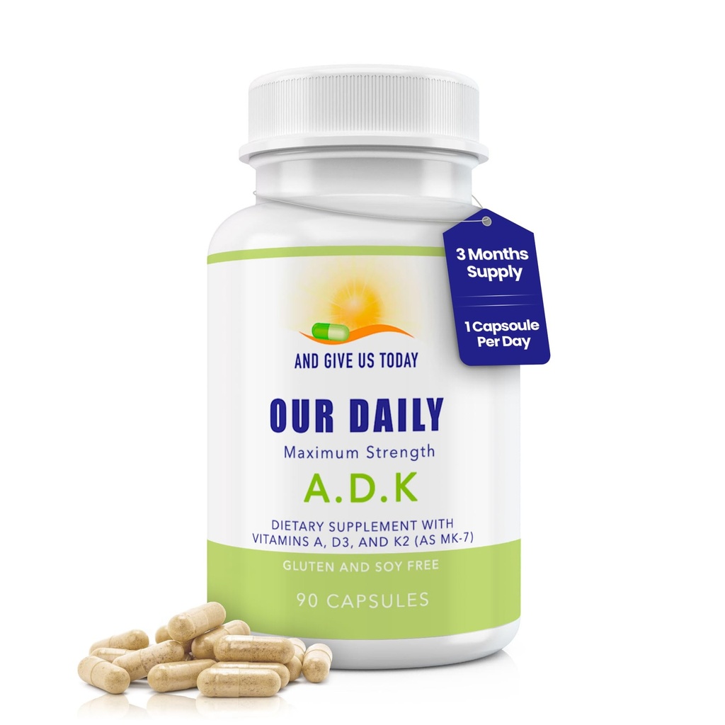 Daily Vites ADK Vitamin Supplement - Βιταμίνη Α, D3 & K (ως MK7) - Υποστήριξη Οστού & Ανοσοποιητικού Συστήματος - Βιταμίνες υψηλής ισχύος με μη ΓΤΟ Συστατικά - Χωρίς γλουτένη, Χωρίς σόγια κάψουλες λαχανικών