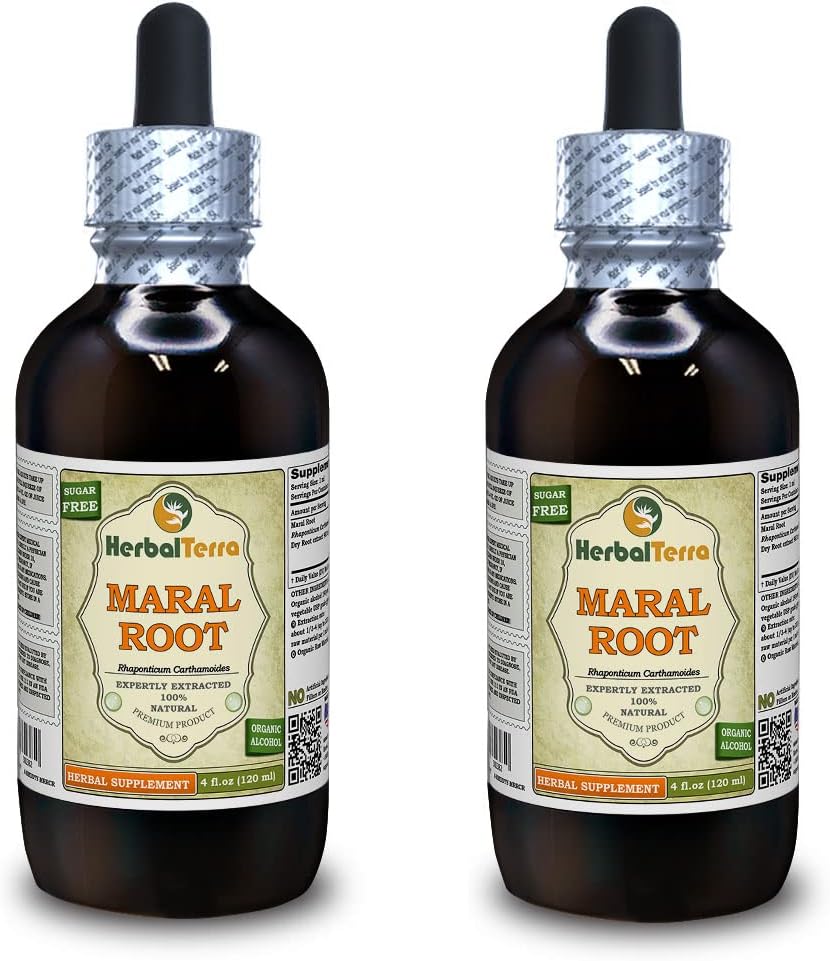 Maral Root (Rhaponticum Carthamoides) Βάμμα, Βιολογικές Αποξηραμένες Ρίζες Υγρό Εκχύλισμα (Όνομα: HerbalTerra, Περήφανα Κατασκευασμένο στις ΗΠΑ) 2x4 fl.oz (2x120 ml)
