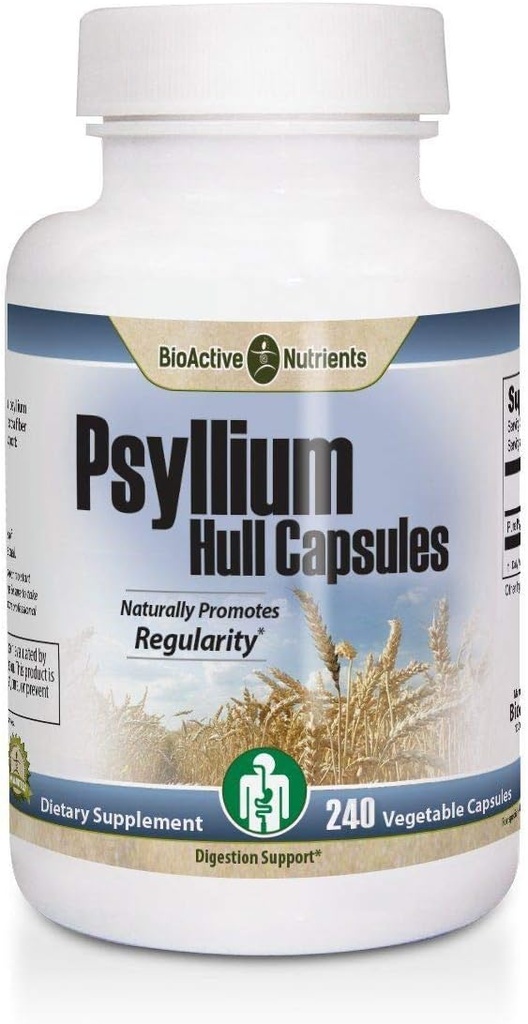 BIOACTIVE NUTRIENTS Psyllium Plus - 60 Caps - Χωρίς ζάχαρη - Psyllium Husk Σκόνη Κάψουλες Ίνες - Psyllium Husk Caps - Φυσικό συμπλήρωμα ινών