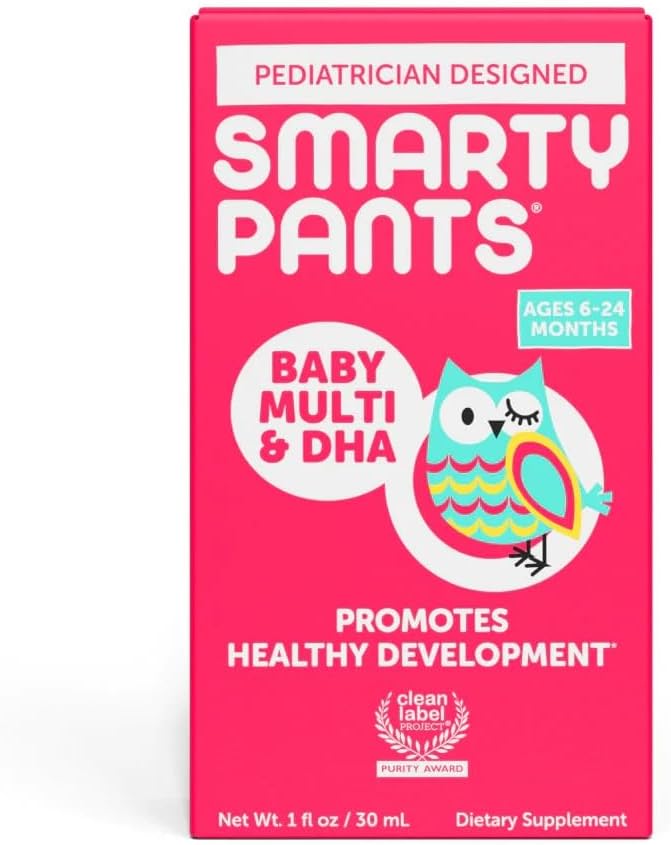 SmartyPants Baby Multi&DHA συμπλήρωμα:Υγρή πολυβιταμίνη με βιταμίνη D3, C,Vitamin B6,Biotin,Χολίνη & Lutein, για βρέφη 6-24 μήνες,Gluten δωρεάν,Φυσική γεύση φρούτων,30 υπηρεσίες (Package May Vary)