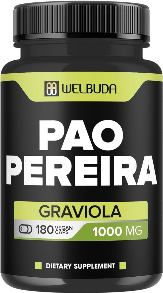 180 κάψουλες - 600mg Pao Pereira εκχύλισμα βοτάνων 10:1 με 400mg Graviola Soursop - Συνδυασμένη Φόρμουλα για το ανοσοποιητικό σύστημα, Άνετο μυαλό, διαχείριση σώματος και υποστήριξη δύναμης