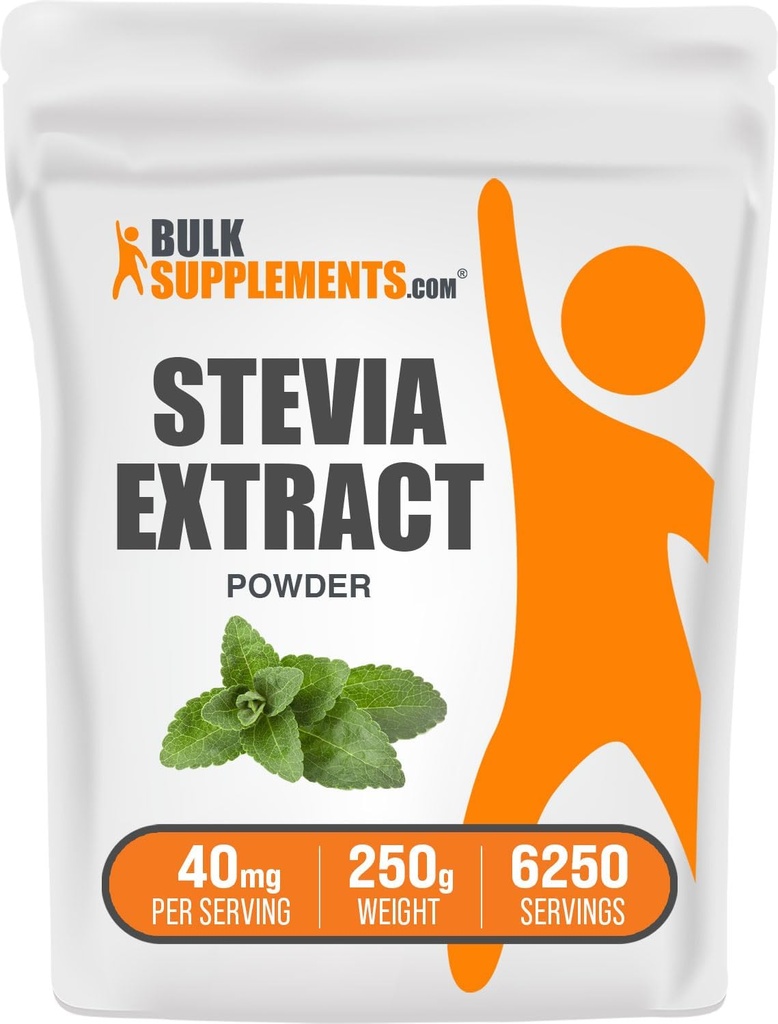 BulkSupplements.com Stevia Extract Powder - Stevia Sweetener - Μηδενικό γλυκαντικό, Χωρίς γλουτένη, 40mg ανά σερβίρισμα, 250g (8.8 oz) (πακέτο του 1)