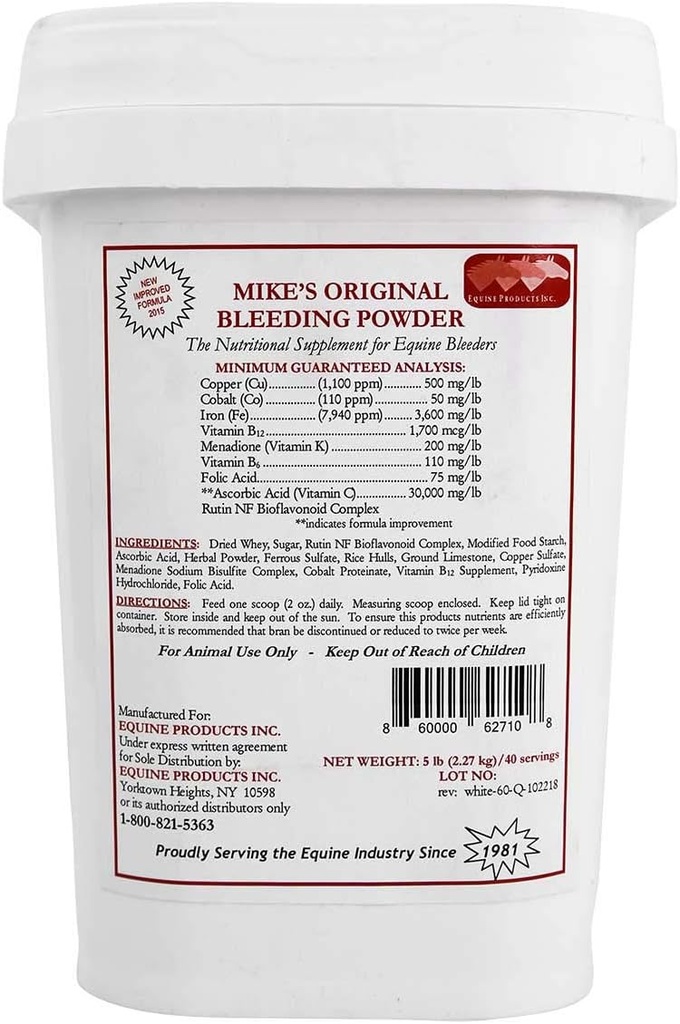 Προϊόντα ιπποειδών Inc., Mikes αρχική σκόνη αιμορραγίας 5 Λίρες