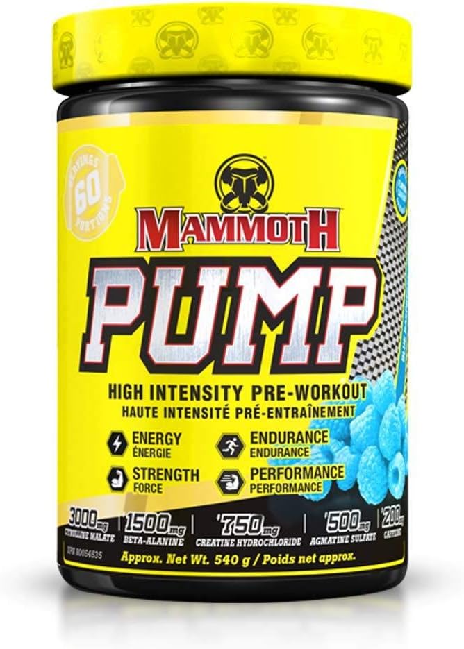 MAMMOTH PUMP – Pre workout powder, Superior Μυϊκές Αντλίες, Αύξηση Δύναμης & Αντοχής, Εκρηκτική Δύναμη & Συμπλήρωμα Ενέργειας, Ύψος Εστίασης, Γρήγορη Ανάκτηση, Μειωμένη Πονηρότητα (60 Σερβίρεται, Μπλε