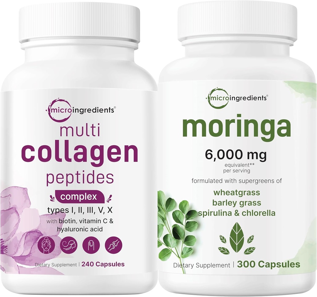Micro Ingredients Multi Collagen Complex 240 Κάψουλες & Moringa Oleifera 6.000mg Ισοδύναμο 300 Κάψουλες Δέσμη 2 Πακέτων 