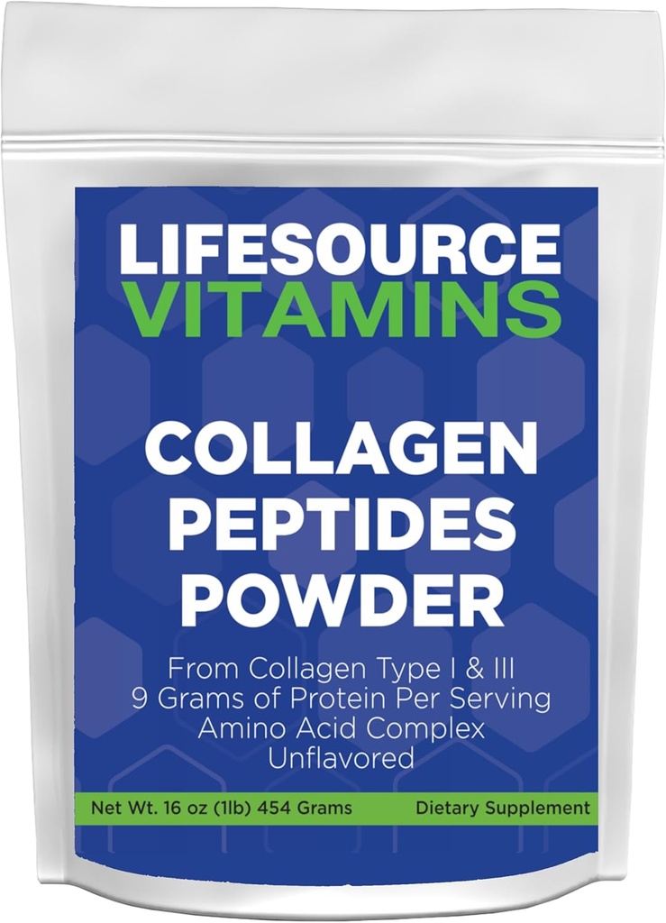 LifeSourceVitamins Collagen Peptides Peptides Powder - 45 μερίδες, μαλλιά, νύχια, δέρμα, οστά & κοινή υγεία, χωρίς γεύση, Keto & Παλαιό Εγκεκριμένο