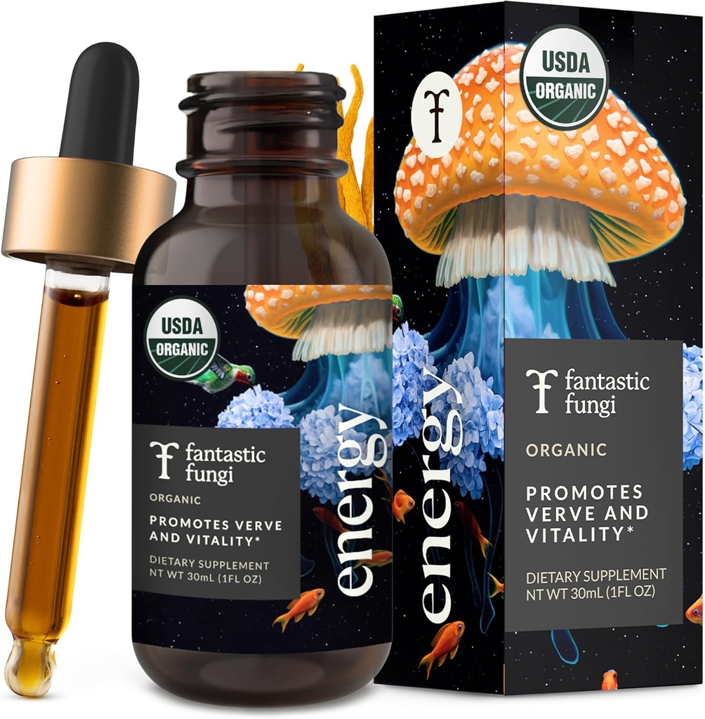 Fantastic Mungi Cordyceps Mushroom Timcture Drops - 4-σε-1 Υποστήριξη & Ενέργεια Elixir με Ginseng, Turkey Tail & Rhodiola - Βιολογικό εκχύλισμα Mushroom Liquid, 30 εξυπηρετήσεις, 1 fl oz