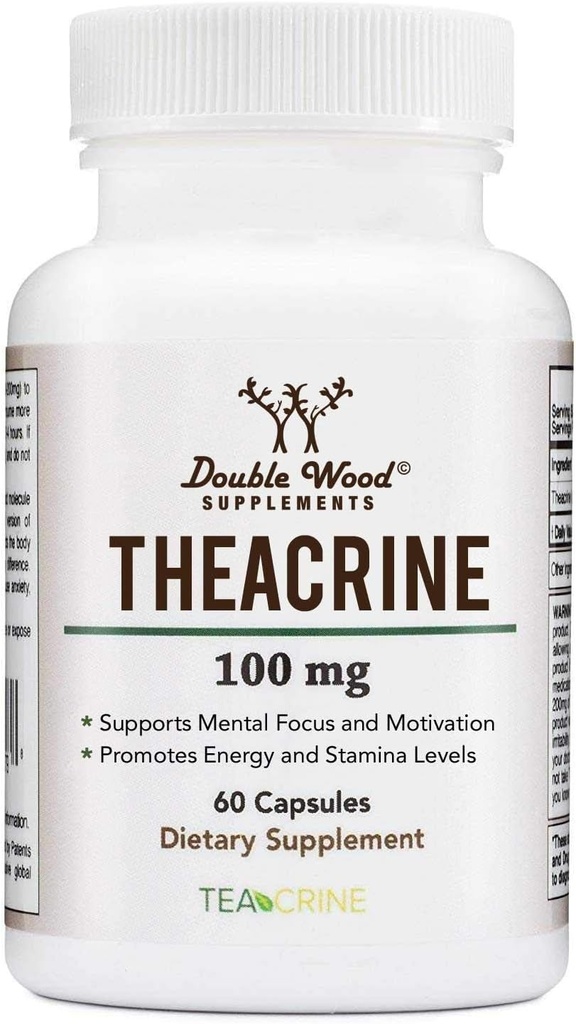 Theacrine (Teacrine) 100 Mg, 60 κάψουλες - Energy and Focus Supplement (Παρόμοια με τα χάπια καφεΐνης, αλλά πιο Λεπτή και μακρύτερη διάρκεια) Non-GMO και Gluten Free by Double Wood