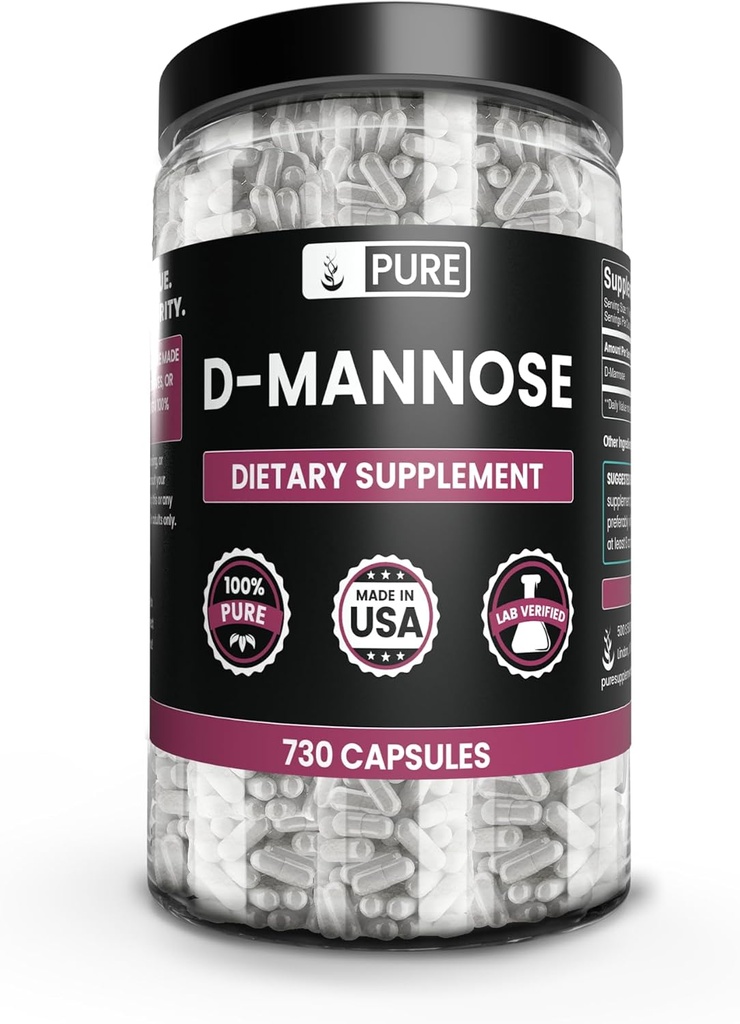 PURE ORIGINAL INGREDIENTS D-Mannose (730 Capsules) No Magnesium Or Rice Fillers, Always Pure, Lab Verified