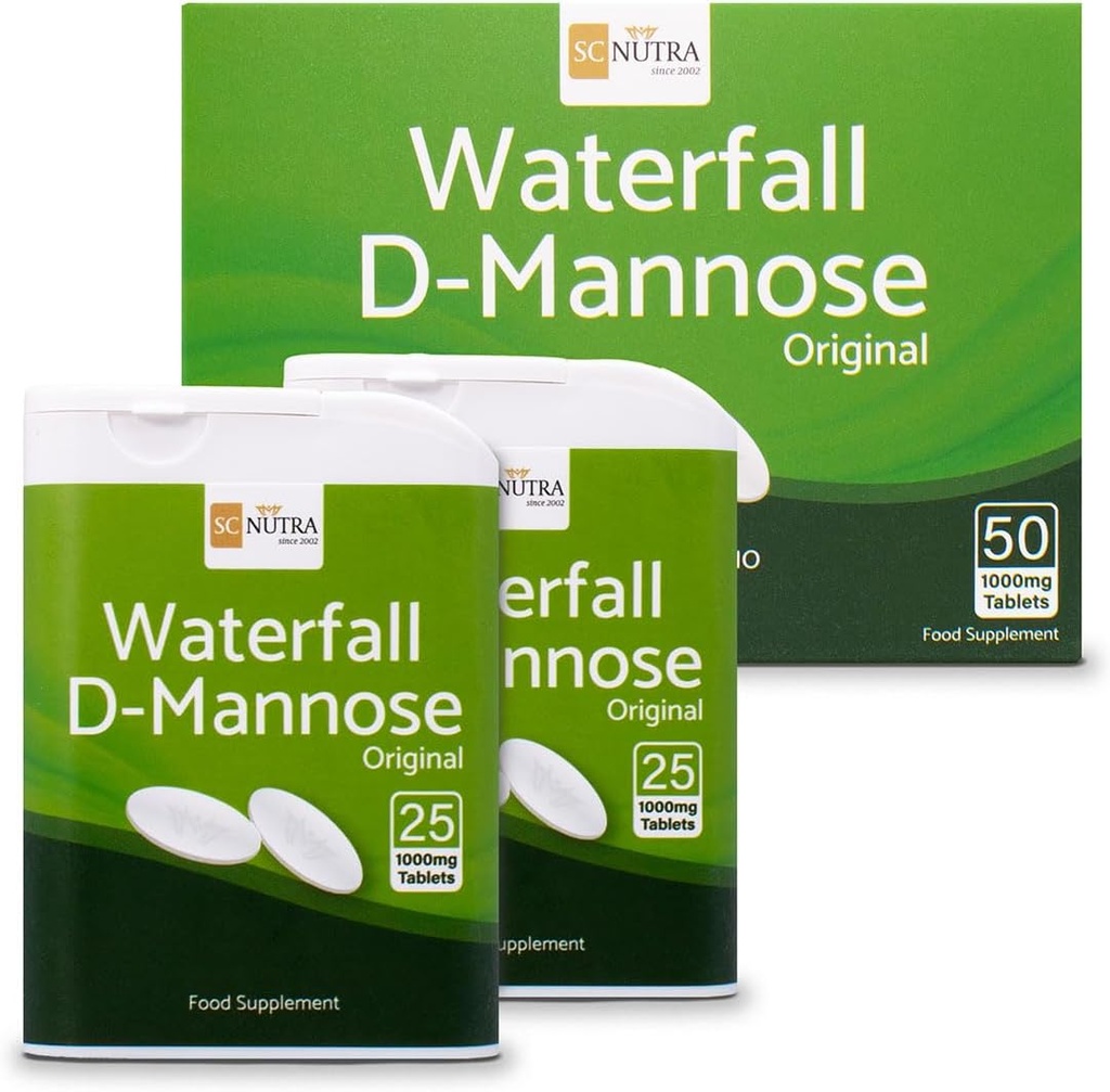 D- Mannose Δισκία 1000mg - Καταρράκτης D- Mannose πηγάζει Φυσικά από Birch - 50 δισκία - SC Nutra (Γλυκιές Κουρές)