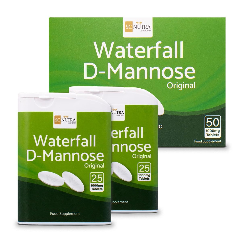 D- Mannose Δισκία 1000mg - Καταρράκτης D- Mannose πηγάζει Φυσικά από Birch - 50 δισκία - SC Nutra (Γλυκιές Κουρές)