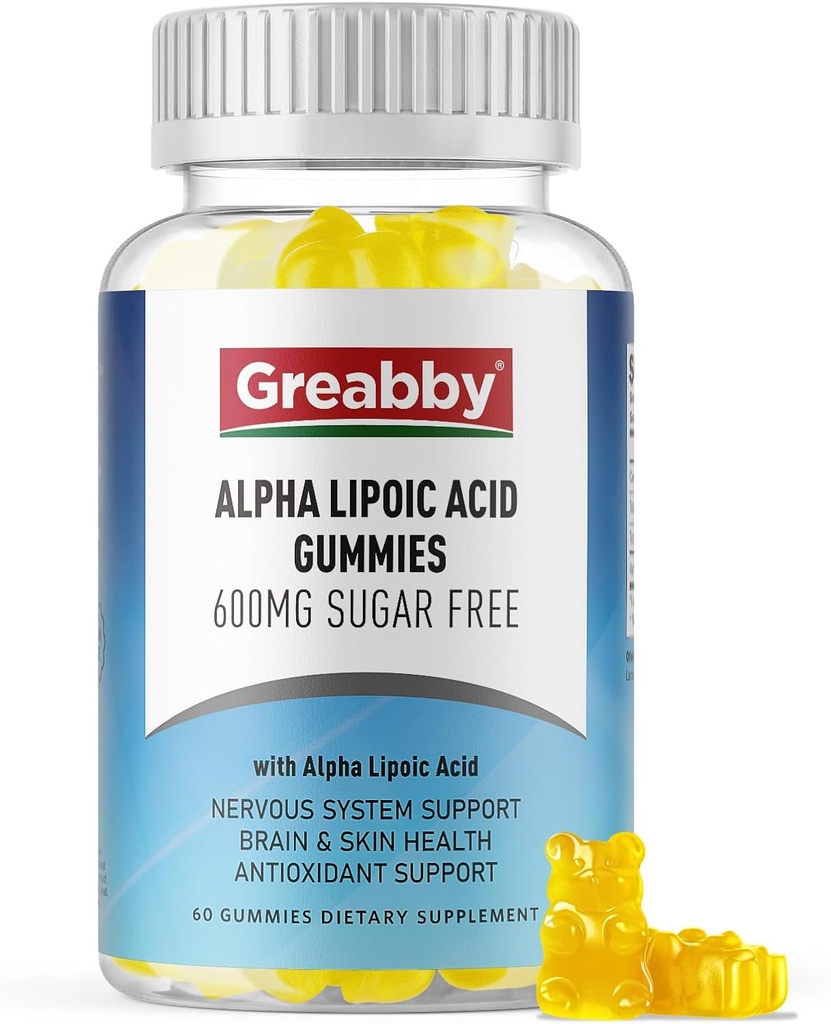 Alpha Lipoic Acid 600mg Gummies, Sugar Free Chewable R Lipoic Acid Supplement για Αντιοξειδωτικό & Νευρικό Σύστημα Υποστήριξης, Brian & Skin Health, Ανανάς Γεύση, 60 Count