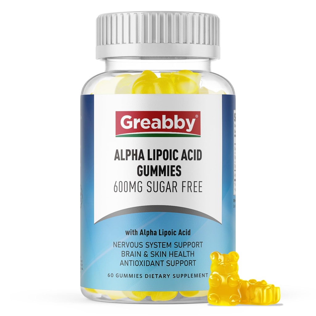Alpha Lipoic Acid 600mg Gummies, Sugar Free Chewable R Lipoic Acid Supplement για Αντιοξειδωτικό & Νευρικό Σύστημα Υποστήριξης, Brian & Skin Health, Ανανάς Γεύση, 60 Count