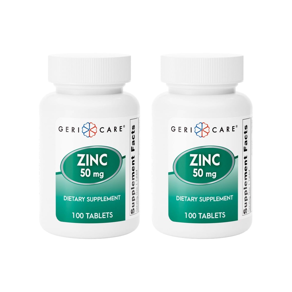 Zinc Sulfate Tablets 50mg by Geri-Care | Dietary Supplement | 100 Count Bottle, 2-Pack