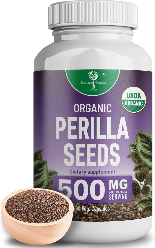 Organic Perilla Seed Extract with 9% Rosmarinic Acid - USDA Certified - Αλλεργική Ανακούφιση, Αναπνευστικό και Ανοσία Booster- Th2 Κυτοκίνες, Φυσικά Occurring Luteolin - 500mg 90 κάψουλες
